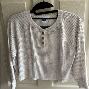 Old Navy Ribbed Long Sleeve Henley - Speckled White